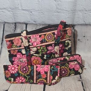 Vera Bradley Black and Pink Floral Tote Set